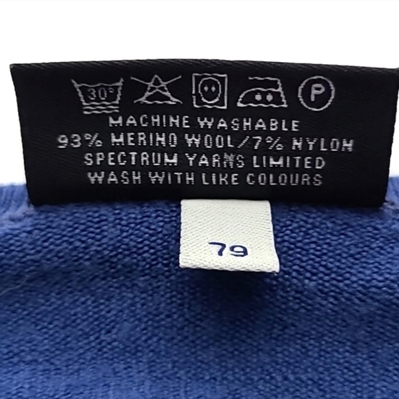 Glenbrae Men's Blue Merino Spirol V Neck Pullover Sweater  Made in UK Size Small - Picture 7 of 13